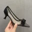 Lovely Black Dating Spotted See-through Bow Pumps 2021 4 cm Stiletto Heels Low Heel High Heels Pointed Toe Pumps
