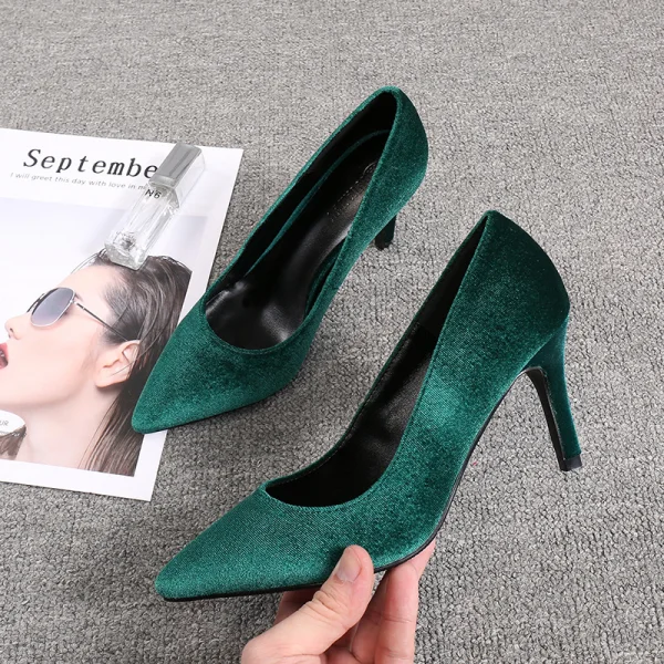 Elegant Pageant Suede Dark Green Pumps 2021 Leather High Heels 8 cm Stiletto Heels Pointed Toe Pumps