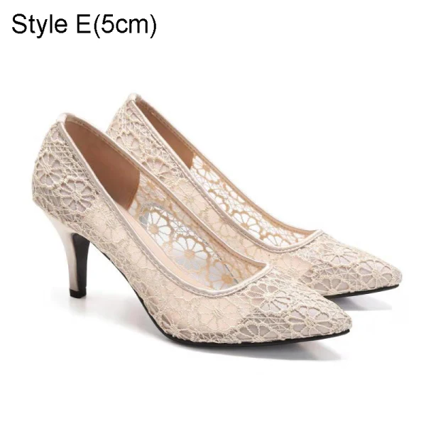Sexy Black Hall Lace Flower Pierced Pumps 2021 Tulle 7 cm Stiletto Heels Pointed Toe High Heels