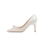 Elegant Ivory Satin Pearl Wedding Shoes 2021 Ankle Strap High Heels 7 cm Stiletto Heels Pointed Toe Wedding Pumps