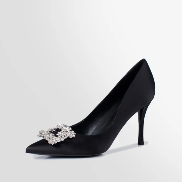 Elegant Sky Blue Cocktail Party Rhinestone Pumps 2021 Leather 8 cm Stiletto Heels Pointed Toe High Heels