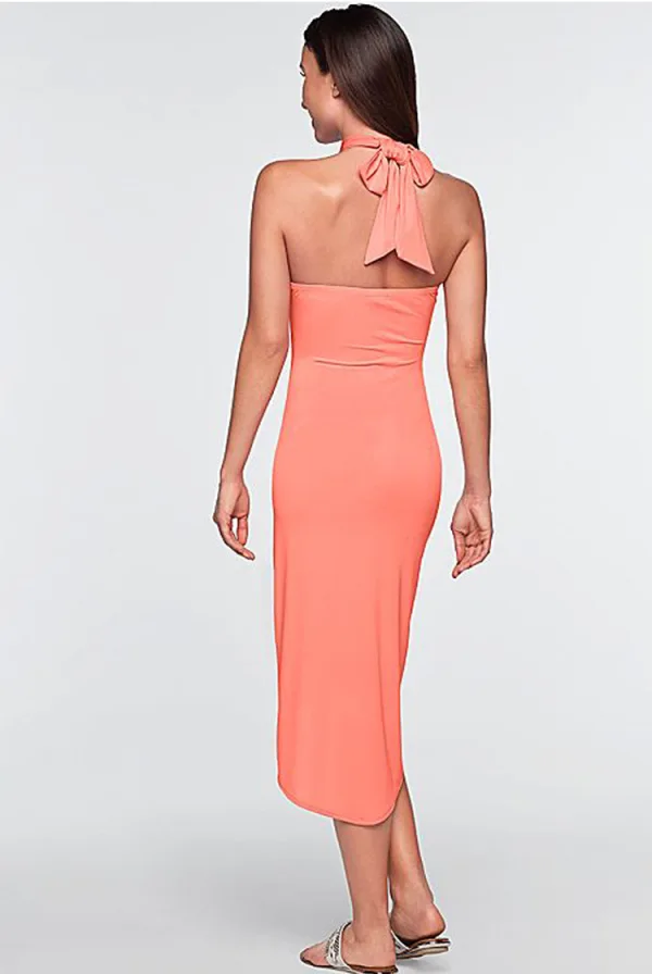 Modern / Fashion Pearl Pink Summer Beach Maxi Dresses 2018 Split Front Halter Backless Sleeveless Tea-length Women's Clothing