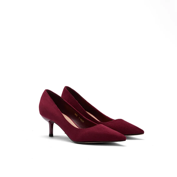 Modest / Simple Burgundy Office OL Suede Pumps 2021 5 cm Stiletto Heels Pointed Toe High Heels