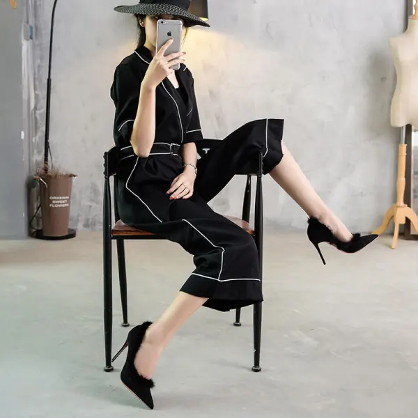 Schöne Schwarz Strassenmode Plüsch Wildleder Damenschuhe 2021 10 cm Stilettos Spitzschuh Offene Seite Hochhackige