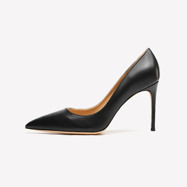 Simple Noire Bureau OL Cuir Escarpins 2021 10 cm Talons Aiguilles Talons Hauts À Bout Pointu Escarpins