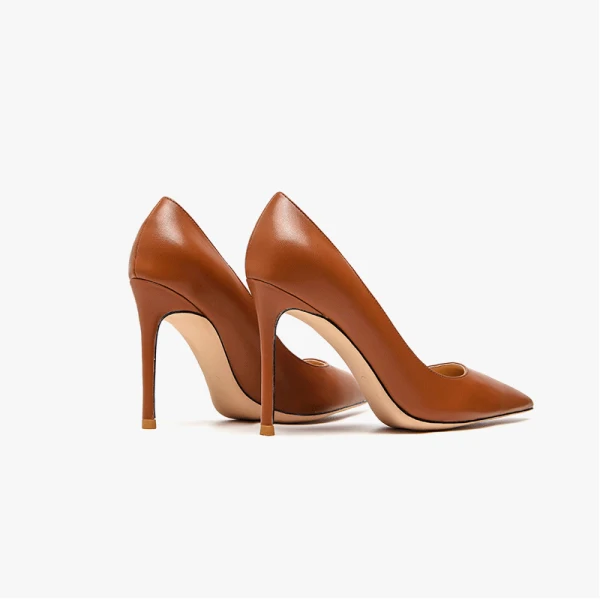 Schöne Braun Cocktail Pumps 2021 Leder 10 cm Stilettos Spitzschuh Hochhackige