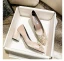 Elegant Champagne Pearl Satin Wedding Shoes 2021 7 cm Thick Heels Pointed Toe High Heels Wedding Pumps