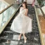 Elegant Chic / Beautiful White Satin Pearl Rhinestone Wedding Shoes 2021 7 cm Thick Heels Pointed Toe Wedding High Heels Pumps