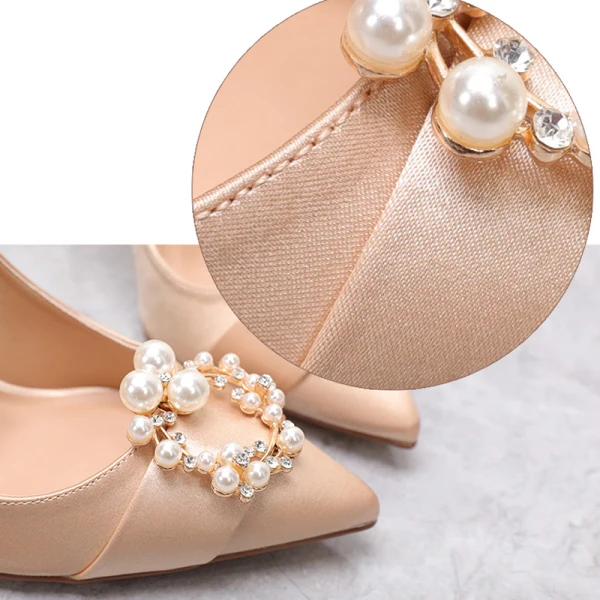 Chic / Beautiful Champagne Bridesmaid Satin Pumps 2021 Rhinestone Pearl 10 cm Stiletto Heels Pointed Toe High Heels