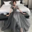 Chic / Beautiful Black Grey Bridesmaid Dresses 2021 A-Line / Princess Scoop Neck Beading Sequins Short Sleeve Backless Floor-Length / Long Bridesmaid Wedding Party Dresses