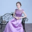 Chic / Belle Lilas Robe De Soirée 2018 Princesse En Dentelle Fleur Ceinture Encolure Dégagée Dos Nu Sans Manches Longue Robe De Ceremonie