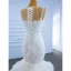 High-end Ivory Lace Cascading Ruffles Wedding Dresses 2021 Trumpet / Mermaid Scoop Neck Beading Sleeveless Backless Court Train Wedding