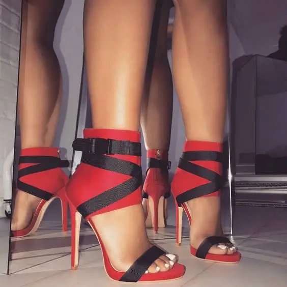 Modest / Simple Red Street Wear Womens Sandals 2021 11 cm Stiletto Heels Open / Peep Toe High Heels Sandals