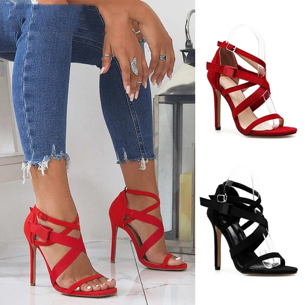 Chic / Beautiful Red Resort Wear Womens Sandals 2021 X-Strap 11 cm Stiletto Heels Pointed Toe High Heels