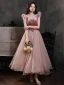 Vintage / Retro Suede Dusky Pink Prom Dresses 2021 A-Line / Princess Sleeveless Backless Square Neckline Tea-length Prom Formal Dresses