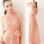 Elegant Summer Khaki Maxi Dresses 2018 Pleated High Neck Short Sleeve Floor-Length / Long Womens Clothing
