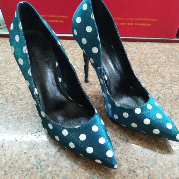 Chic / Beautiful Prom Ivory Spotted Pumps 2021 Satin 12 cm Stiletto Heels Pointed Toe High Heels Pumps