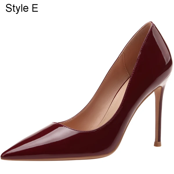 Fashion Burgundy Evening Party Patent Leather Pumps 2021 Leather High Heels 10 cm Stiletto Heels Pointed Toe Pumps