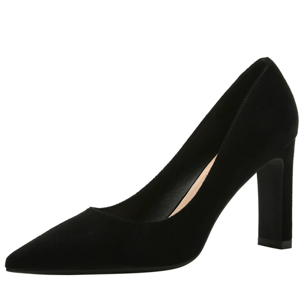 Chic / Beautiful Burgundy Office OL Suede Pumps 2021 Leather 7 cm Thick Heels Pointed Toe High Heels Pumps