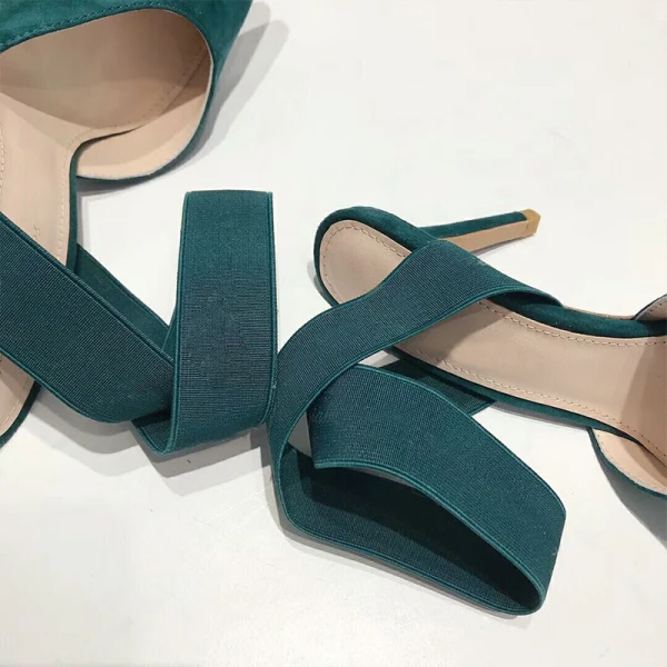 Chic / Belle Vert Foncé Vêtement de rue Daim Sandales Femme 2021 Bride Cheville 8 cm Talons Aiguilles À Bout Pointu Talons Hauts Sandales