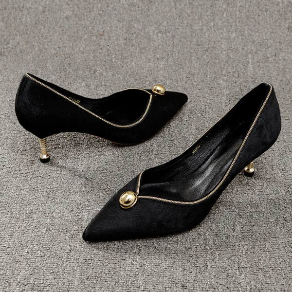 Schöne Schwarz Freizeit Leder Pumps 2021 6 cm Stilettos Spitzschuh Hochhackige Pumps