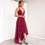 Chic / Belle Bordeaux Robes longues 2018 Princesse Noeud Asymétrique Bretelles Spaghetti Fond croisé plongeant Sans Manches Vêtements Femme