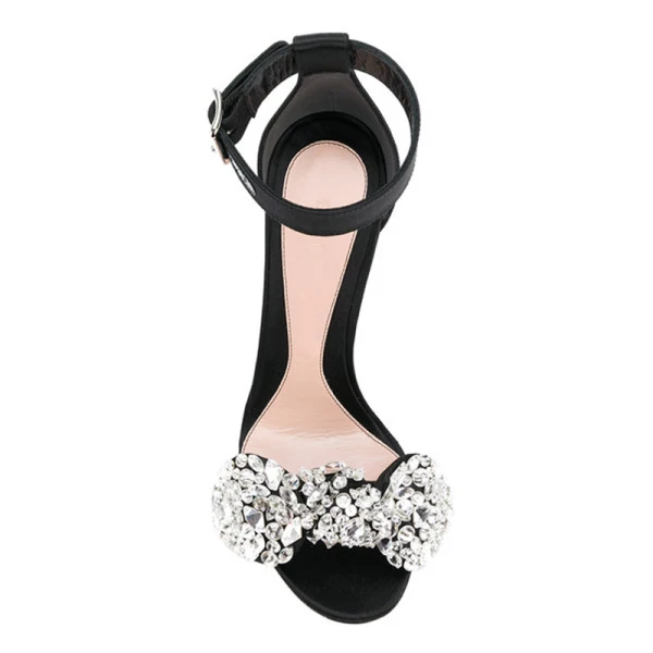 Sexy Noire Soirée Faux Diamant Sandales Femme 2021 10 cm Talons Aiguilles Bride Cheville Peep Toes / Bout Ouvert Talons Hauts Sandales
