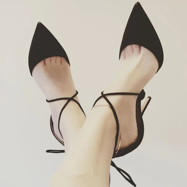 Sexy Schwarz Abend Sandalen Damen 2021 X-Riemen 10 cm Stilettos Spitzschuh Sandaletten Hochhackige