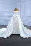 Luxus / Herrlich Ivory / Creme Satin Perlenstickerei Perle Pailletten Brautkleider / Hochzeitskleider 2021 A Linie Bandeau Applikationen Ärmellos Rückenfreies Königliche Schleppe Hochzeit
