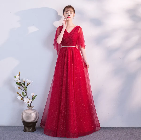 Modern / Fashion Black Evening Dresses 2018 A-Line / Princess Sash V-Neck Backless Short Sleeve Floor-Length / Long Formal Dresses