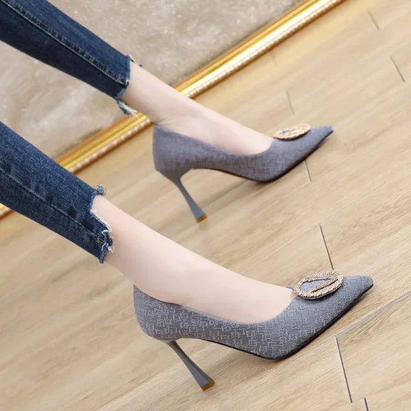 Mode Noire Soirée Faux Diamant Escarpins 2021 9 cm Talons Aiguilles À Bout Pointu Escarpins Talons Hauts