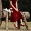 Elegant Red Pearl Suede Wedding Shoes 2021 7 cm Stiletto Heels Pointed Toe Wedding Pumps High Heels