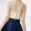 Chic / Beautiful Navy Blue Evening Dresses  2018 A-Line / Princess Sequins Scoop Neck Short Sleeve Ankle Length Formal Dresses