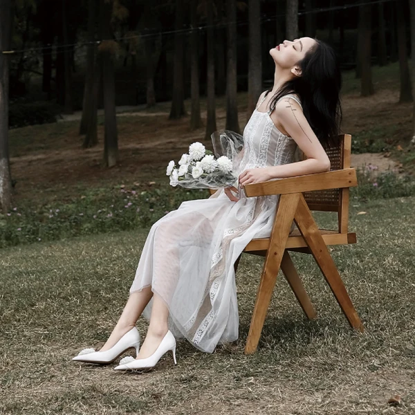 Elegant White Pearl Wedding Shoes 2021 7 cm Stiletto Heels Pointed Toe Wedding Pumps High Heels