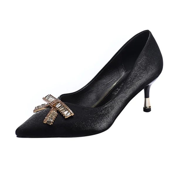 Charming Red Evening Party Suede Rhinestone Bow Pumps 2021 6 cm Stiletto Heels Pointed Toe Pumps High Heels