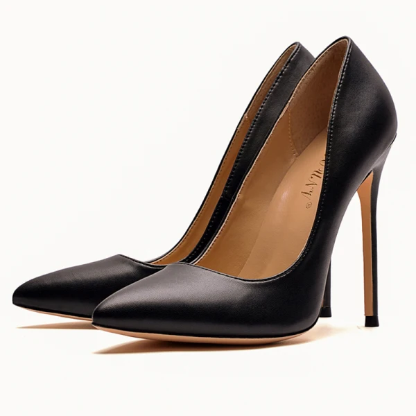 Modest / Simple Black 2021 Street Wear Pumps Leather 12 cm High Heels Pointed Toe Pumps Stiletto Heels 12 cm