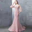 Modern / Fashion Candy Pink Evening Dresses  2018 Trumpet / Mermaid Lace Flower Appliques Beading Pearl Sequins Scoop Neck Backless 3/4 Sleeve Sweep Train Formal Dresses