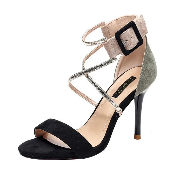Sexy Noire Cocktail Sandales Femme 2021 X-Strap 9 cm Talons Aiguilles Peep Toes / Bout Ouvert Sandales Talons Hauts