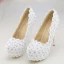 Charming White Lace Flower Rhinestone Wedding Shoes 2021 14 cm Stiletto Heels Round Toe Wedding Pumps High Heels