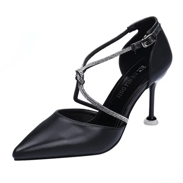 Sexy Noire Soirée Faux Diamant X-Strap Sandales Femme 2021 8 cm Talons Aiguilles À Bout Pointu Sandales Talons Hauts