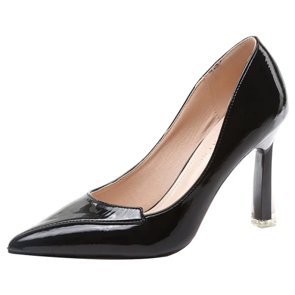 Schöne Beige Büro OL Lackleder Pumps 2021 9 cm Stilettos Spitzschuh Pumps Hochhackige