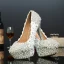 Scintillantes Charmant Argenté Faux Diamant Chaussure De Mariée 2021 Cuir En Dentelle Fleur 14 cm Talons Aiguilles Bottines À Bout Rond Mariage Escarpins Talons Hauts