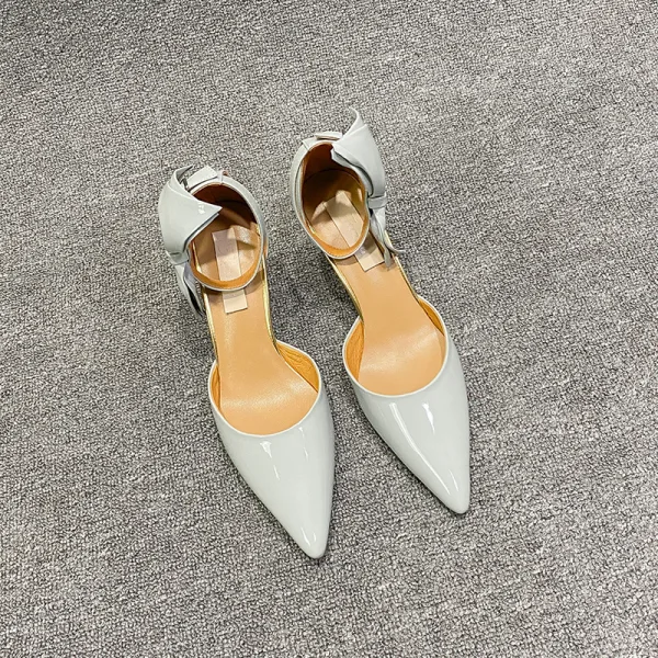 Fashion White Cocktail Party Womens Sandals 2021 Bow Ankle Strap 6 cm Stiletto Heels Pointed Toe Sandals High Heels