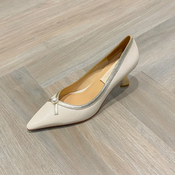 Elegant Ivory Dating Pearl Pumps 2021 Leather 6 cm Stiletto Heels Pointed Toe Pumps High Heels