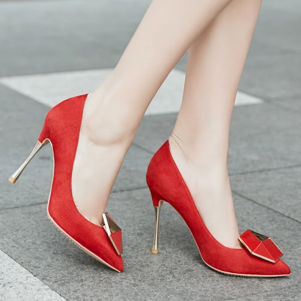 Mode Noire Vêtement de rue Daim Escarpins 2021 10 cm Talons Aiguilles À Bout Pointu Escarpins Talons Hauts