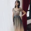 Luxe Champagne Robe De Soirée 2018 Princesse Fait main Perlage Étoile Paillettes Ceinture V-Cou Manches Courtes Dos Nu Longueur Cheville Robe De Ceremonie