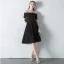 Modest / Simple Black Graduation Dresses 2018 A-Line / Princess Off-The-Shoulder Short Sleeve Backless Knee-Length Formal Dresses