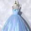 Illusion Sky Blue Cinderella Prom Dresses 2021 Ball Gown Rhinestone Spaghetti Straps Sleeveless Backless Floor-Length / Long Prom Formal Dresses