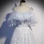 Fashion Sky Blue Flower Fairy Daisy Floral Prom Dresses 2021 A-Line / Princess Spaghetti Straps Short Sleeve Backless Sweep Train Prom Formal Dresses