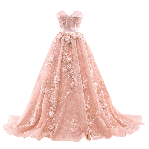 Elegant Perle Rosa Ballkjoler 2018 Prinsesse Perle Appliques Kjæreste Ryggløse Uten Ermer Chapel Train Formelle Kjoler